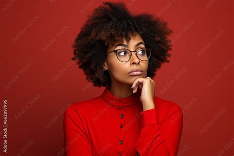Confused Question And Why Black Woman On Studio Red Background Body