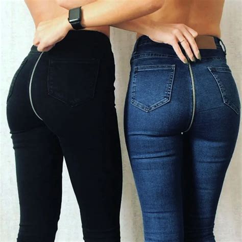 2018 Womans Jeans Back Zipper Pencil Stretch Denim Skinny Jeans Pants High Waist Jeans Ladies