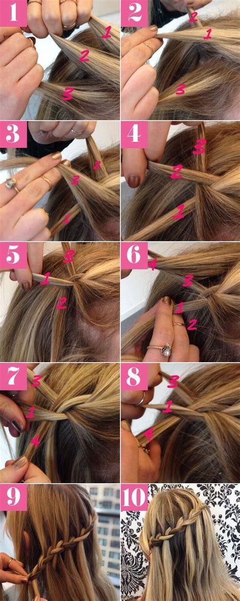 Beginner easy hairstyles step by step. 🔟 Steps To A Pretty Waterfall Braid! 💙 | Braided ...
