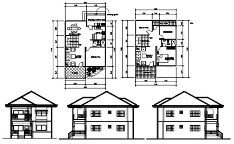 2 Storey House 800mtr X 1180mtr With Detail Dimension In Autocad