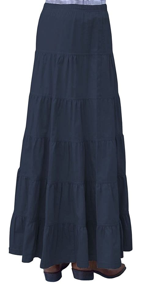 Babyo Womens Ankle Length 6 Tiered Long Denim Prairie Skirt Blue