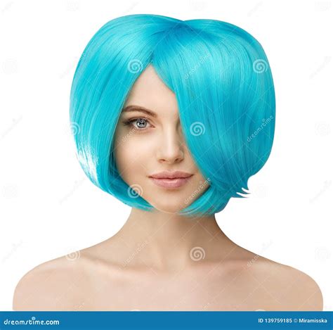 Girl With Blue Hair Model With Colored Haircut Stock Image Image Of