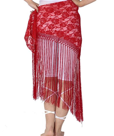 Womens Belly Dance Long Tassels Lace Triangle Hip Scarf Red Cs17yl894o7 Scarf Women