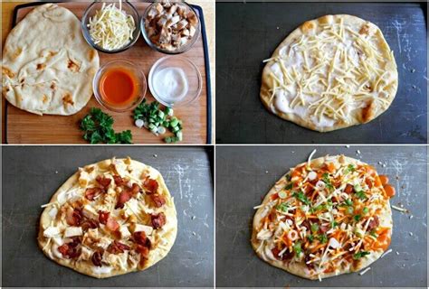 Brush flatbread with olive oil. Buffalo Chicken Bacon Ranch Flatbread