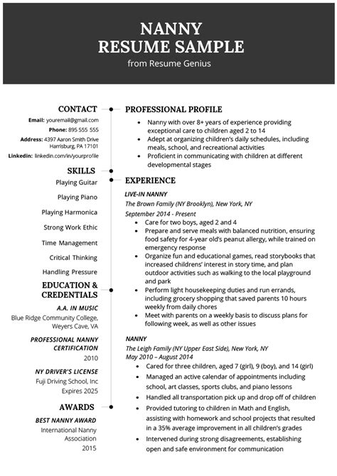 How to write a cv learn how to make a cv. Nanny Resume Example & Writing Tips | Resume Genius | Resume examples, Nanny job description ...
