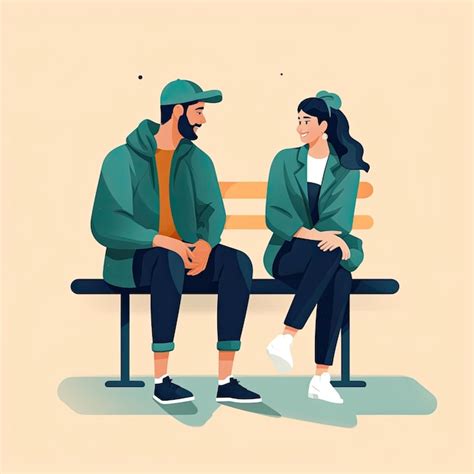 Premium Ai Image Happy Young Man And Woman Couple Sitting On A Bench