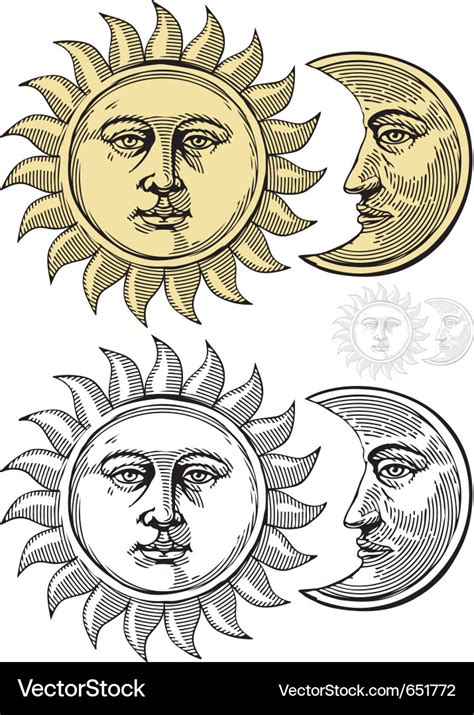 Sun And Moon With Faces Royalty Free Vector Image