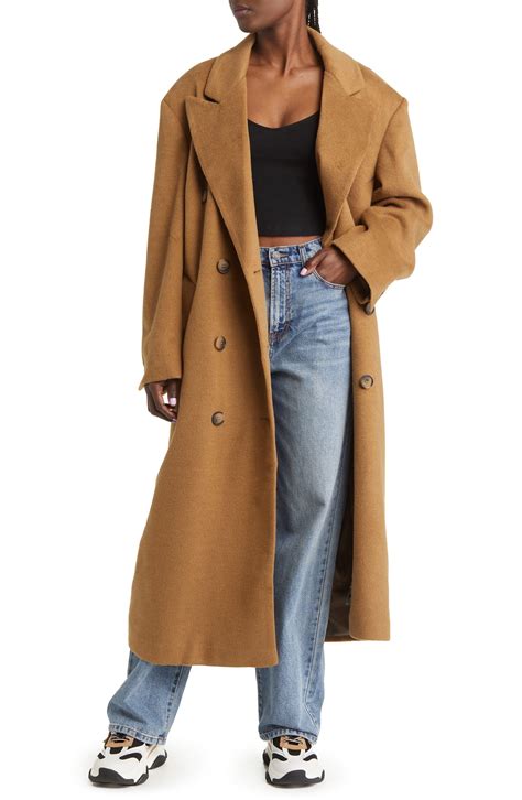 TOPSHOP Oversize Open Front Longline Coat in Natural | Lyst