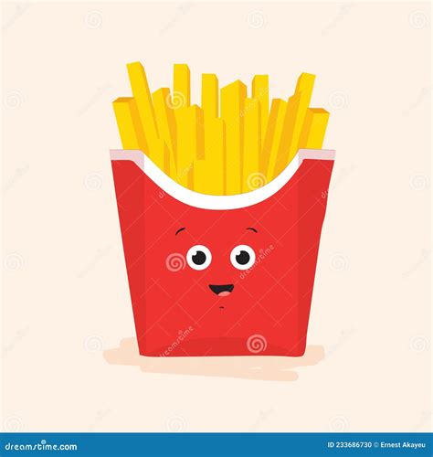 papas fritas en caja con cara graciosa y linda palitos de patata frita en envase con ojos y