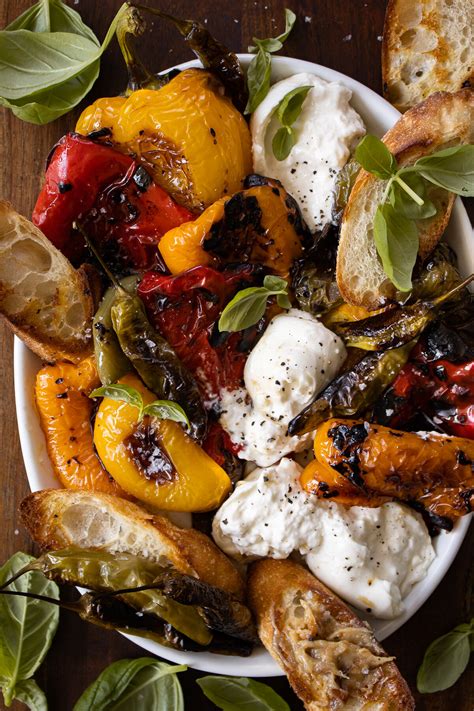 Roasted Peppers with Burrata and Garlic Spread — Inspired With A Twist