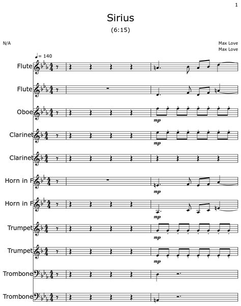 Sirius Sheet Music For Flute Oboe Clarinet Horn In F Trumpet