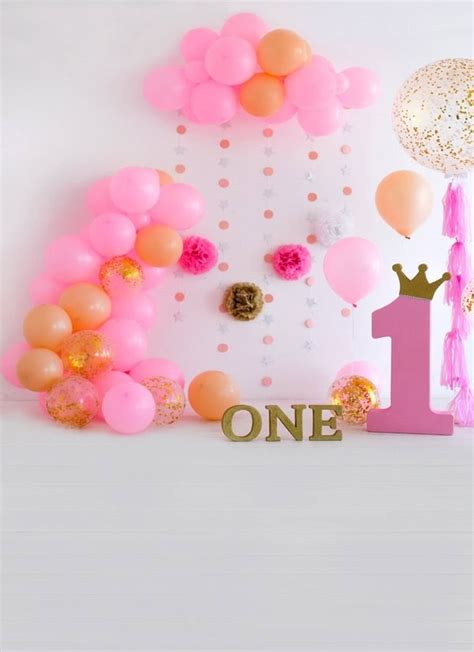 Baby Girl One Year Old 1st Happy Birthday Party Backdrop With Balloon