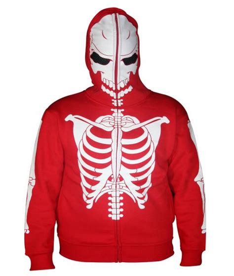 Mens Red White Full Face Skeleton Skull Hoodie Skylinewears