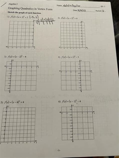 Solved Graphing Quadratics In Vertex Form Date