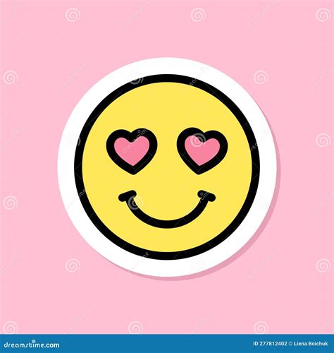 In Love Emoji Sticker Yellow Face With Heart Eyes Black Outline Cute
