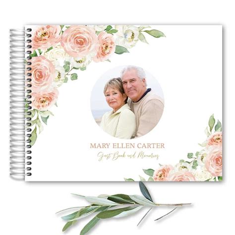Guest Sign In Books Funeral Celebration Of Life Peach Floral Customized