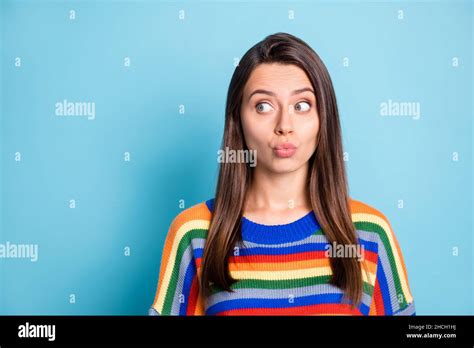 Photo Portrait Of Cute Lovely Girl Sending Air Kiss Pouted Lips Looking