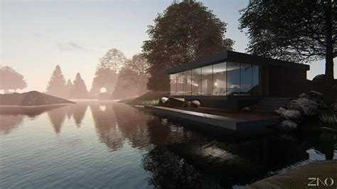 Realistic Architectural 3d Rendering With Lumion Lake House At Dusk