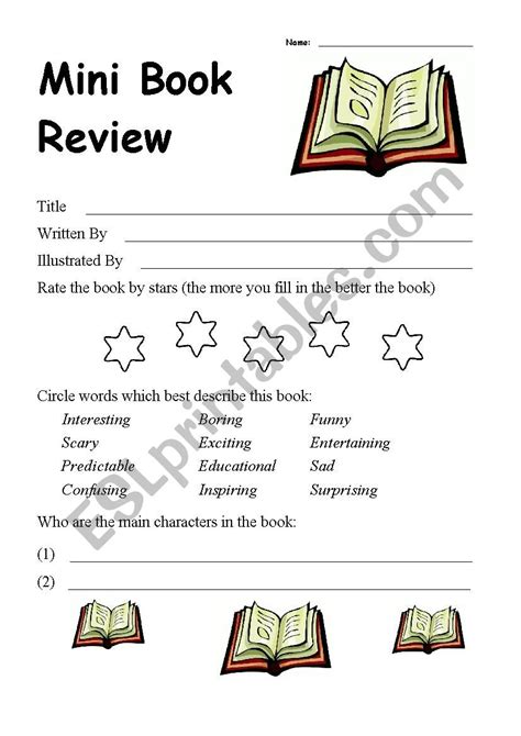 Mini Book Review Esl Worksheet By Ozziebean