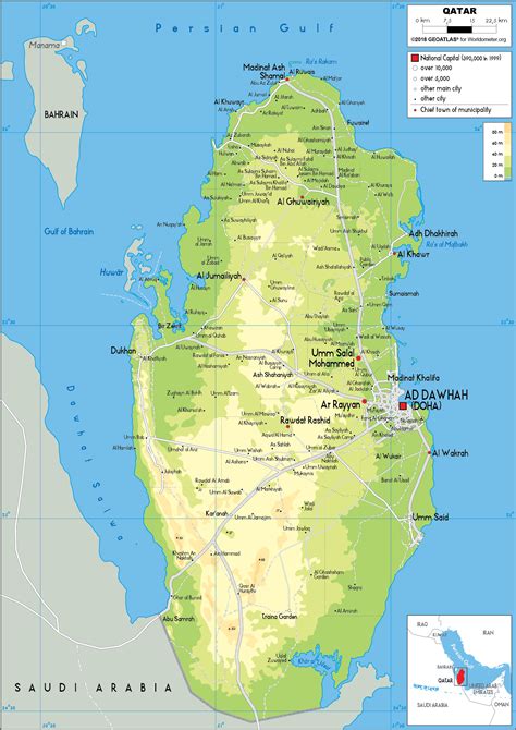 Large Size Physical Map Of Qatar Worldometer