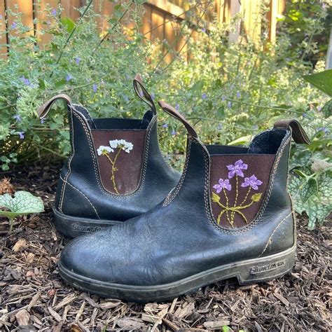 Flower Embroidery On Blundstone Boots In 2022 Embroidered Shoes