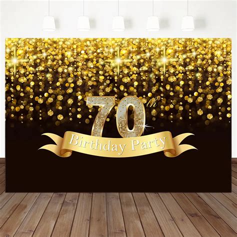 Mocsicka Happy 70th Birthday Photography Backdrop Golden Flash Tassel