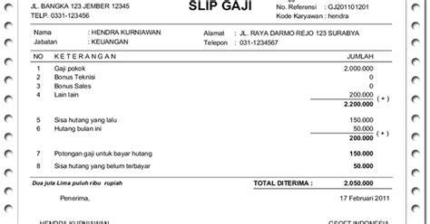 Slip gaji merupakan bukti otentik atau bukti fisik secara resmi untuk penerimaan gaji dari sekolah yang lebih dikhususkan untuk guru honorer atau pegawai. Contoh Slip Gaji Direktur Utama - Wall Pressss