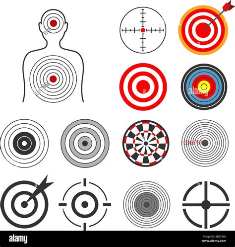 People Animals Dart Silhouette Shooting Target Vector Set Goal And
