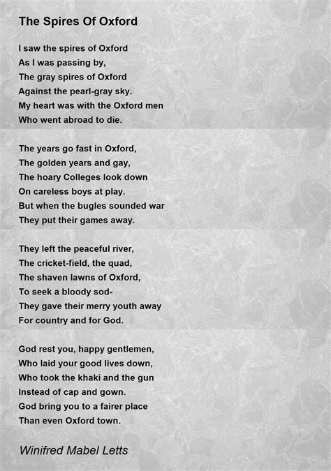 The Spires Of Oxford The Spires Of Oxford Poem By Winifred Mabel Letts