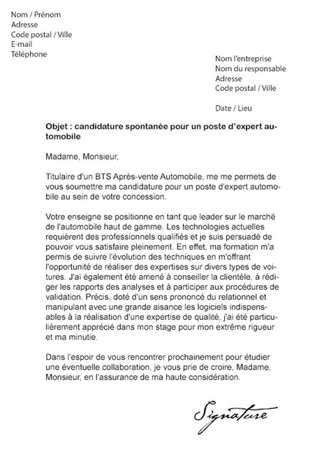 L'intro sera différente selon qu'il s'agisse d'un recrutement externe sans. Lettre de motivation Expert Automobile - Modèle de Lettre