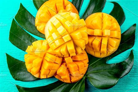 Creative Layout Made Of Summer Tropical Fruits Mango And Tropical
