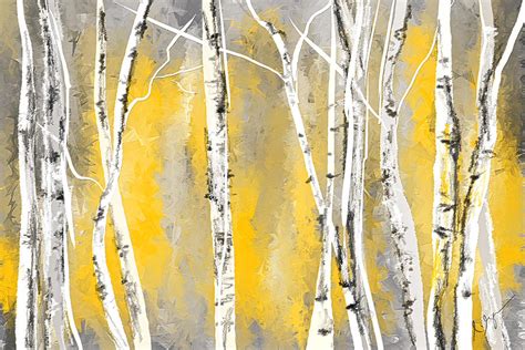 Yellow And Gray Birch Trees Painting By Lourry Legarde Pixels