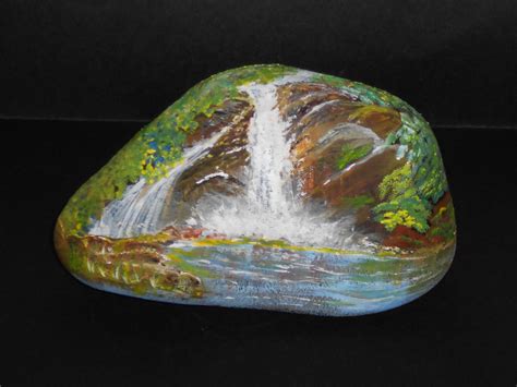 Waterfall Hand Painted Stone By Lydia Camillo Hand Painted Rocks