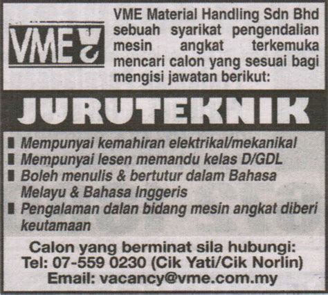 Check spelling or type a new query. JAWATAN KOSONG (KERATAN AKHBAR): JAWATAN KOSONG DI VME ...