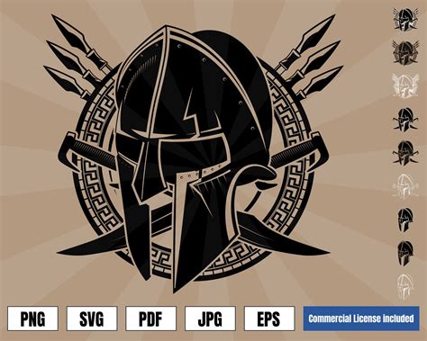 Spartan Greek Warrior Helmet With Swords And Shield Logo Etsy