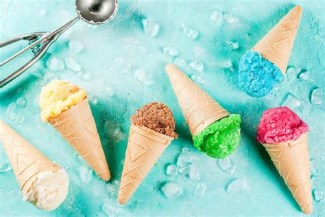 Selection Of Various Bright Multicolored Ice Cream In Ice Cream Stock