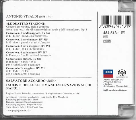 vivaldi the four seasons concertos for 3 and 4 violins hybrid sacd by vivaldi accardo