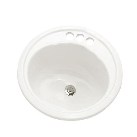 Crane Plumbing White Enameled Steel Drop In Round Bathroom Sink With Overflow Drain 19 In X 19