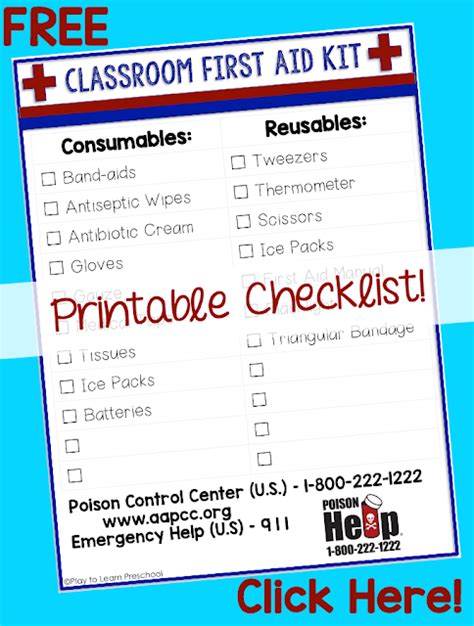 The Essential Classroom First Aid Kit Printable Checklist