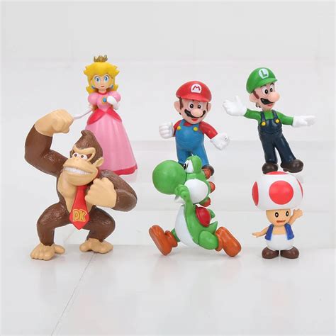 6pcsset 4 6cm Super Mario Bros Mario Luigi Peach Yoshi King Kong Toad