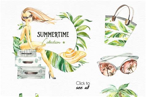 Summertime Watercolor Collection Summertime Watercolor Hand Painted