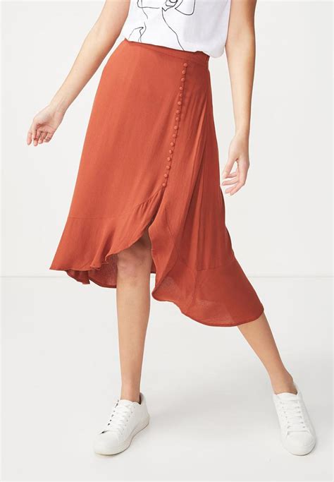 Woven Dana Drapey Midi Skirt Terracotta Cotton On Skirts