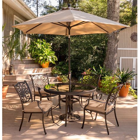 Patio furniture walmart with umbrella. Hanover Outdoor Traditions 5-Piece Glass-Top Dining Set ...