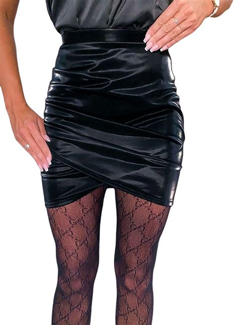 Women Sexy Solid Asymmetrical Skirts Sexy Ladies Club Party High Waist Wrap Pu Skinny Skirt