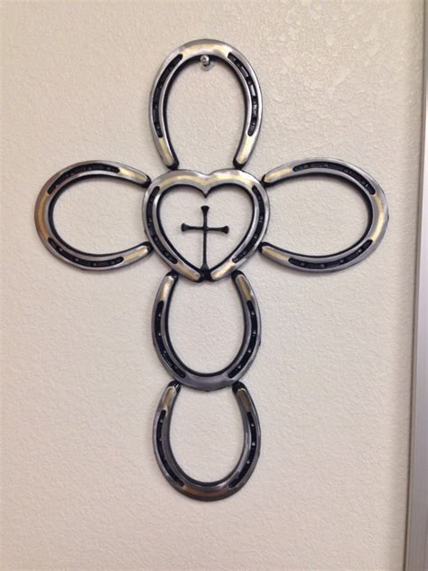Hand Crafted Horse Shoe And Nail Cross With Brass Inlay Horseshoe