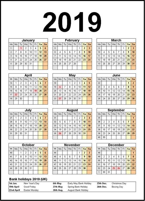 Printable 2019 Calendar With Holidays 2019calendar 2019holidays Usa