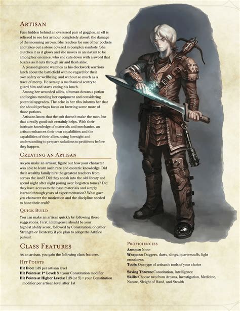 These classes have been vetted through the featured articles or quality articles process and are suitable for any normal campaign. DnD 5e Homebrew — Artisan Class by DersitePhantom The rest ...