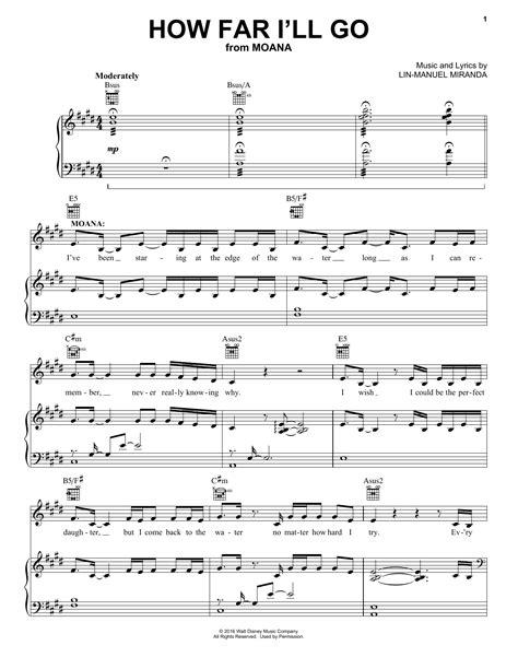 It calls me and no one knows, how far it goes if the wind in my sail on the sea stays behind me one day i'll know if i go there's just no telling how far i'll go. How Far I'll Go - Sheet Music at Stanton's Sheet Music