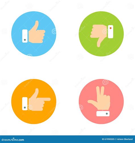 Thumb Up Thumb Down Peace Hand Forefinger Icons Set Stock Vector
