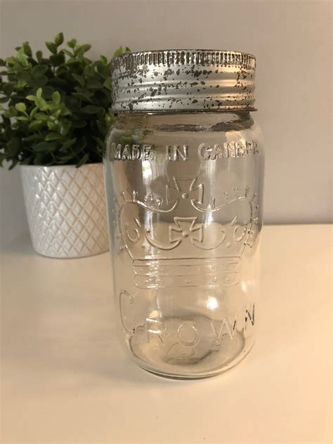 Vintage Crown Quart Canning Jars With Glass Lids And Zinc Etsy
